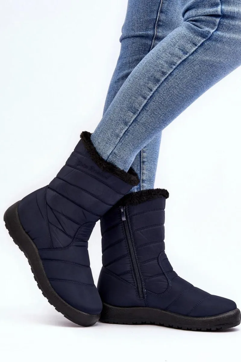 Śniegowce Damskie>Boto Wysokie Damskie Ocieplane Śniegowce Granatowe Luxina Niebieski