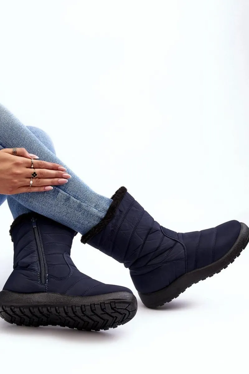 Śniegowce Damskie>Boto Wysokie Damskie Ocieplane Śniegowce Granatowe Luxina Niebieski