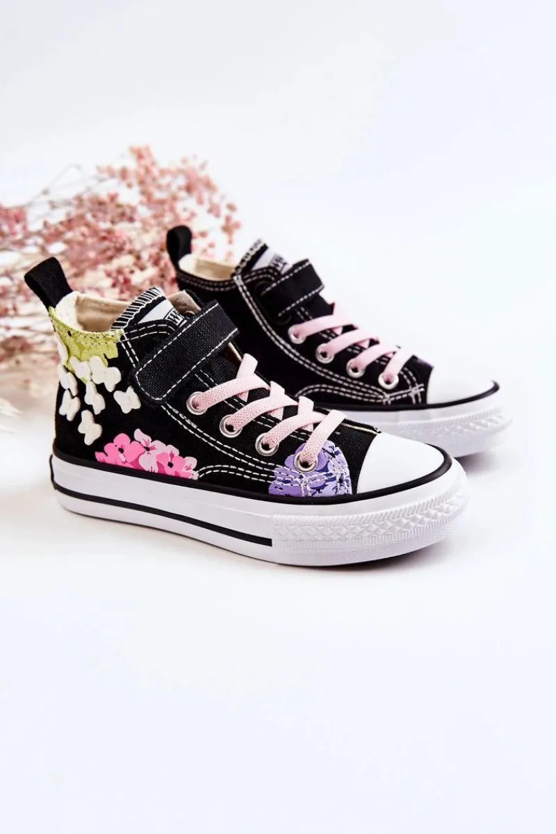 Dziewczęce>Boto Wysokie Dziecięce Trampki Materiałowe Print Czarne Dorry