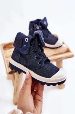 New Boto Wysokie Dziecięce Trampki Wiązane Granatowe Tobby Niebieski