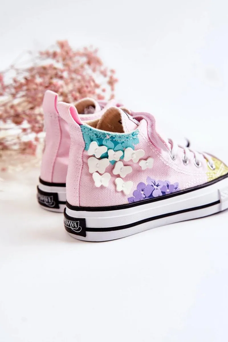 Boto Wysokie Dziecięce Trampki Materiałowe Print Różowe Dorry