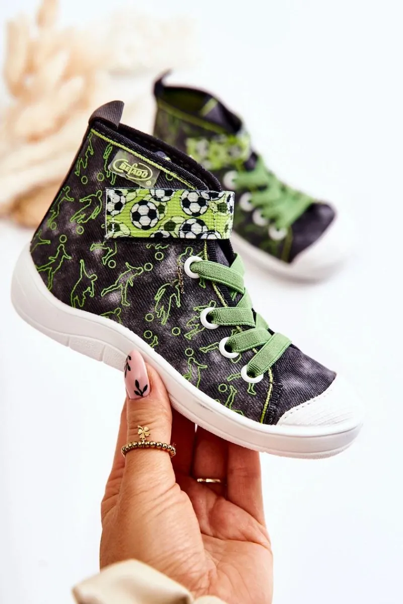 Best Wysokie Dziecięce Trampki Piłkarz 268X070 Szaro-Zielone Dzieci Chłopięce