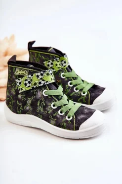 Best Wysokie Dziecięce Trampki Piłkarz 268X070 Szaro-Zielone Dzieci Chłopięce