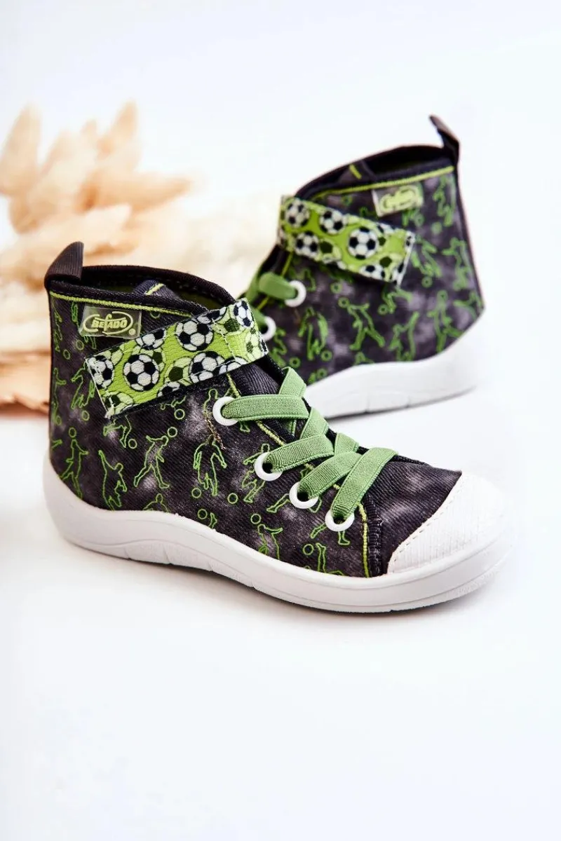 Best Wysokie Dziecięce Trampki Piłkarz 268X070 Szaro-Zielone Dzieci Chłopięce