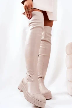 Boto Wysokie Kozaki Na Suwak Beżowe Charmaine