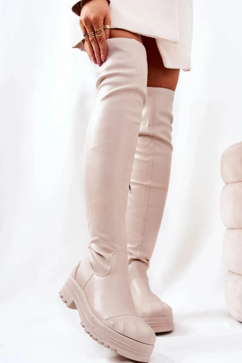 Boto Wysokie Kozaki Na Suwak Beżowe Charmaine