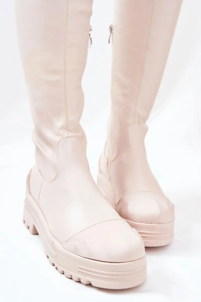 Boto Wysokie Kozaki Na Suwak Beżowe Charmaine