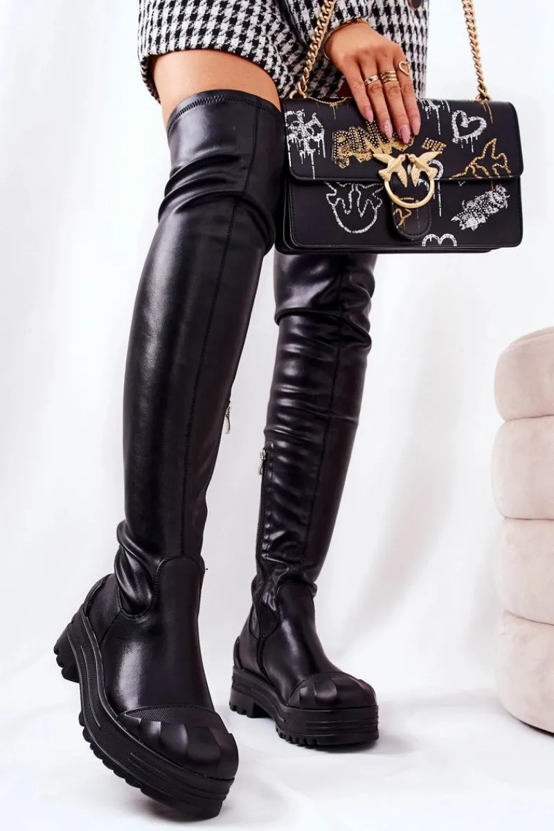 Kozaki Płaskie>Boto Wysokie Kozaki Na Suwak Czarne Charmaine