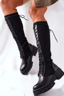 Sale Boto Wysokie Kozaki ze Skarpetą Czarne Monteri
