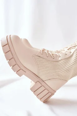 New Boto Wysokie Kozaki ze Skarpetą Beżowe Monteri