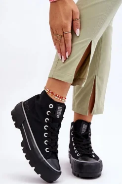 Clearance Big Star Shoes Wysokie Materiałowe Trampki Na Platformie Big Star LL274155 Czarne