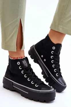 Clearance Big Star Shoes Wysokie Materiałowe Trampki Na Platformie Big Star LL274155 Czarne