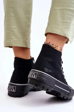 Clearance Big Star Shoes Wysokie Materiałowe Trampki Na Platformie Big Star LL274155 Czarne