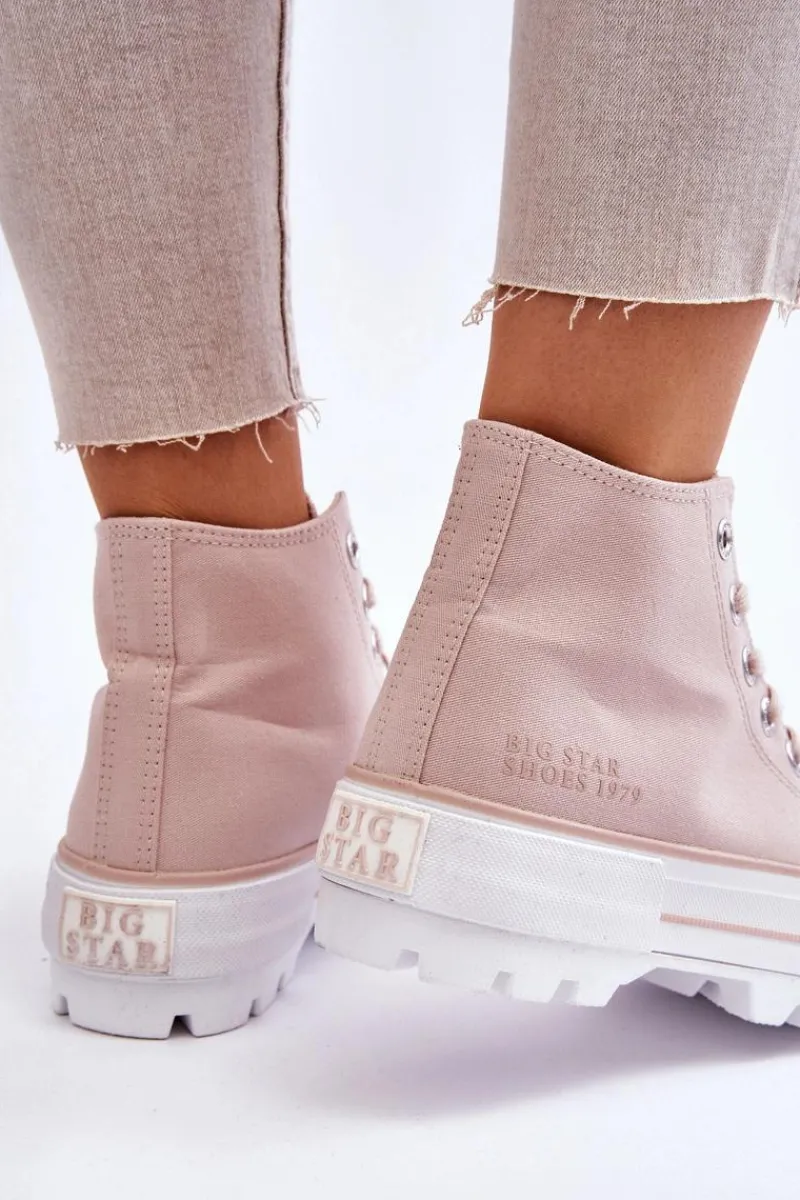 Hot Big Star Shoes Wysokie Materiałowe Trampki Na Platformie Big Star LL274157 Nude Różowy