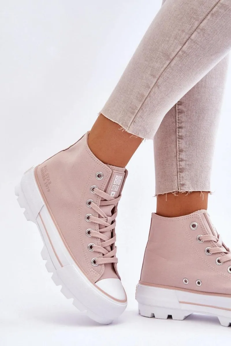 Hot Big Star Shoes Wysokie Materiałowe Trampki Na Platformie Big Star LL274157 Nude Różowy