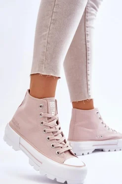 Hot Big Star Shoes Wysokie Materiałowe Trampki Na Platformie Big Star LL274157 Nude Różowy