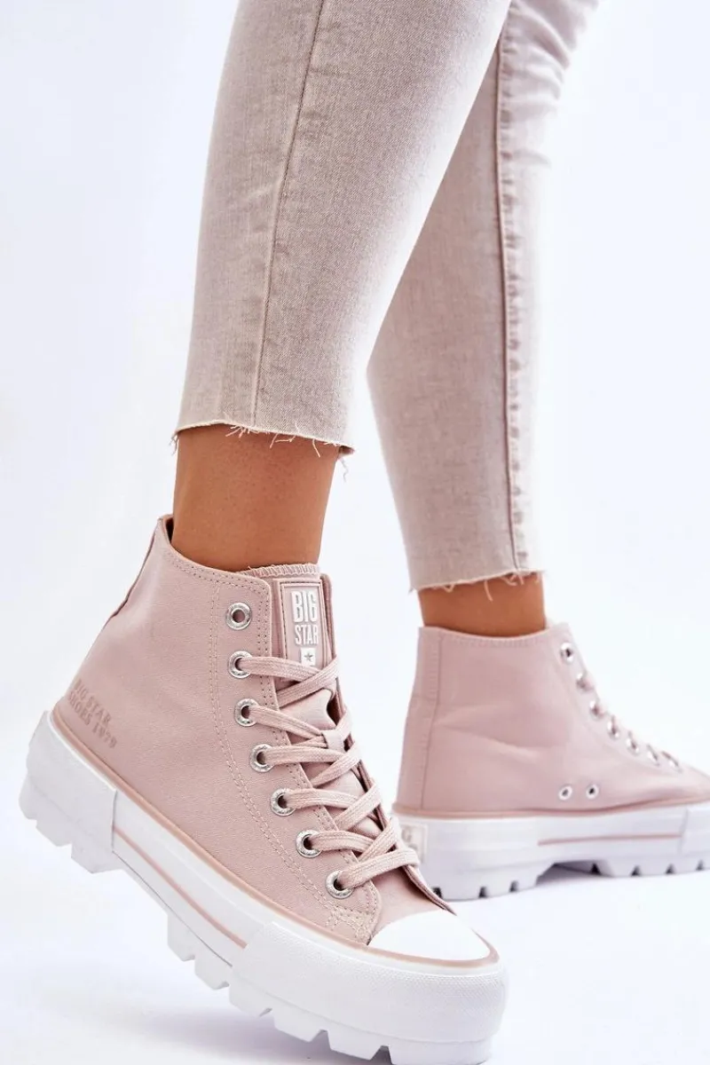 Hot Big Star Shoes Wysokie Materiałowe Trampki Na Platformie Big Star LL274157 Nude Różowy