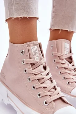 Hot Big Star Shoes Wysokie Materiałowe Trampki Na Platformie Big Star LL274157 Nude Różowy