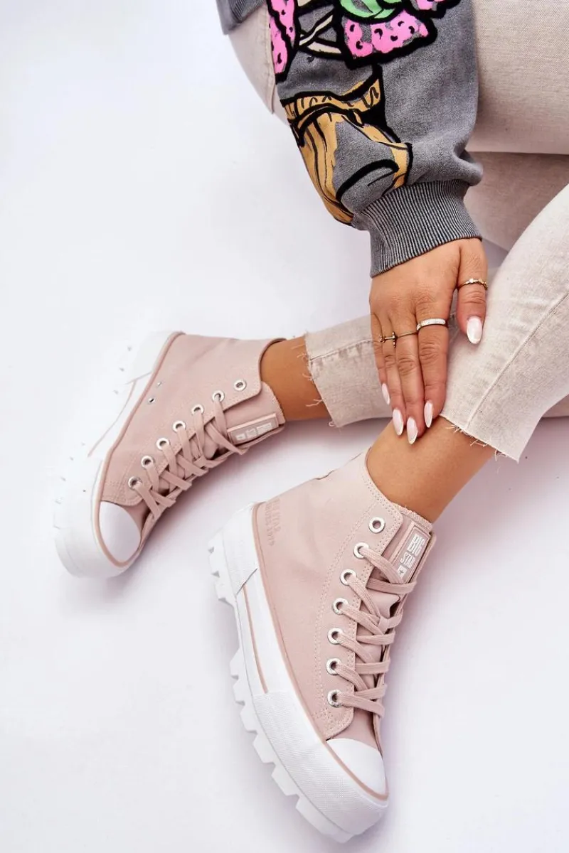 Hot Big Star Shoes Wysokie Materiałowe Trampki Na Platformie Big Star LL274157 Nude Różowy