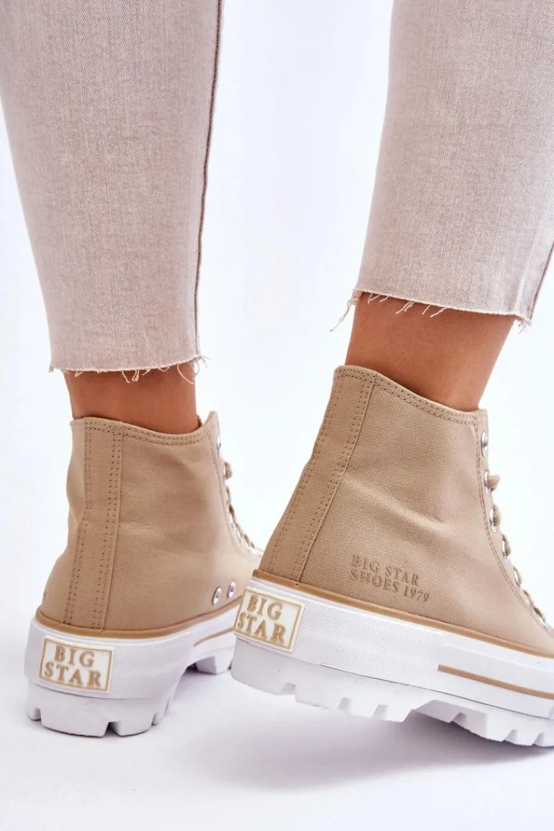 Trampki Damskie Big Star|Trampki Damskie Wysokie>Big Star Shoes Wysokie Materiałowe Trampki Na Platformie Big Star LL274160 Beżowe