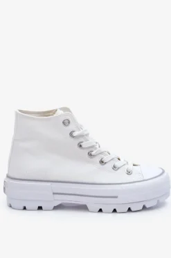 Big Star Shoes Wysokie Materiałowe Trampki Na Platformie Big Star LL274156 Białe Biały