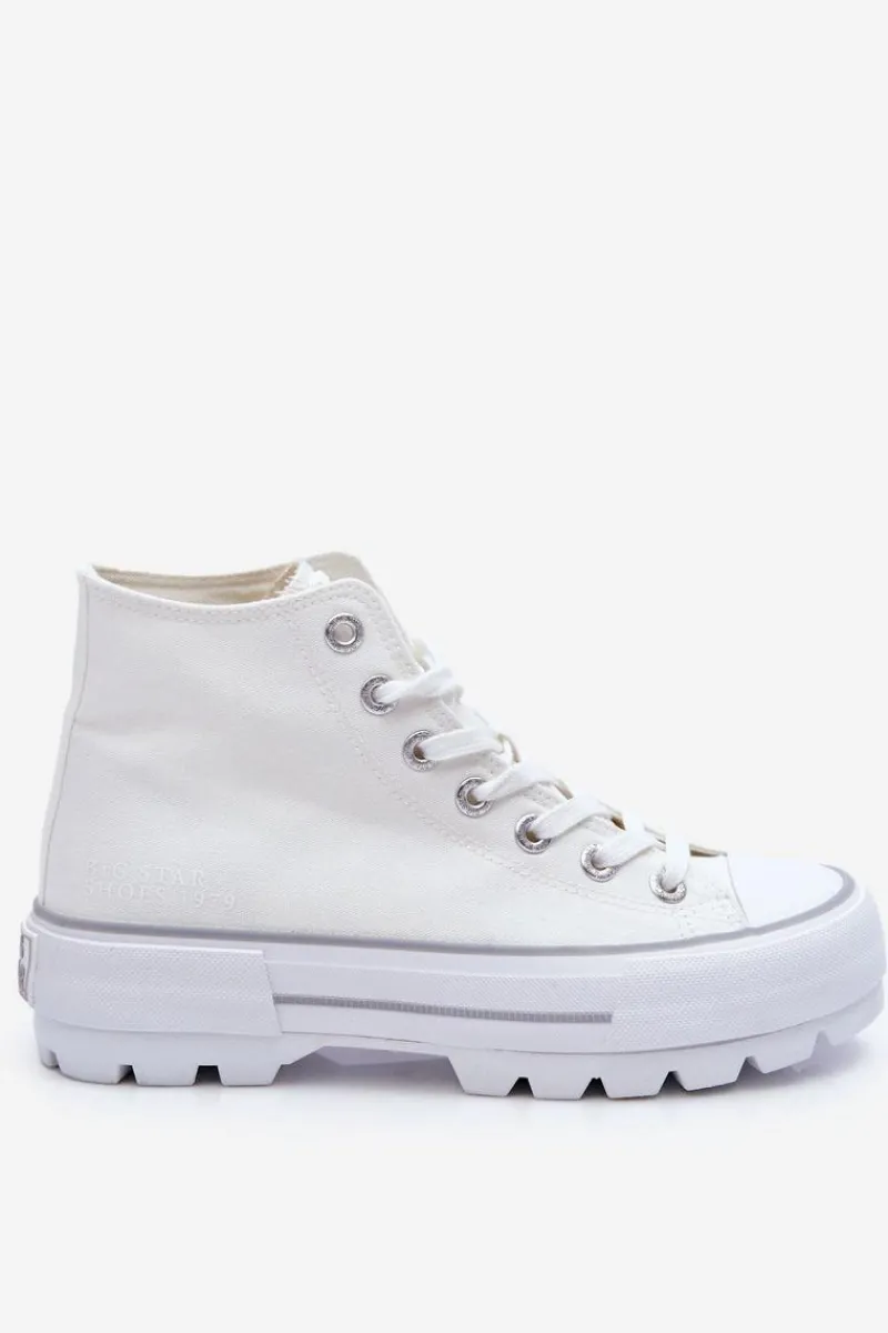 Big Star Shoes Wysokie Materiałowe Trampki Na Platformie Big Star LL274156 Białe Biały