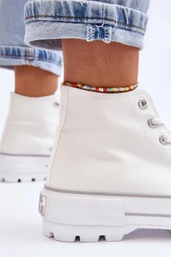 Big Star Shoes Wysokie Materiałowe Trampki Na Platformie Big Star LL274156 Białe Biały