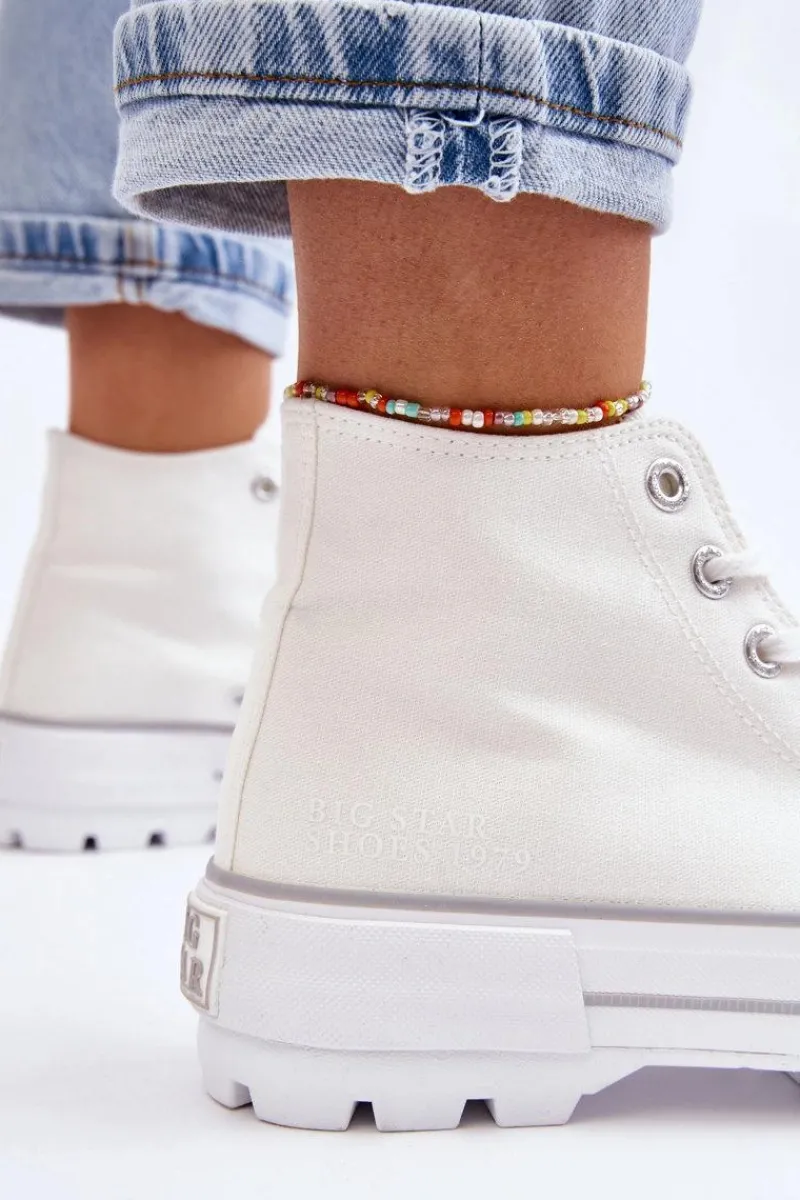 Big Star Shoes Wysokie Materiałowe Trampki Na Platformie Big Star LL274156 Białe Biały