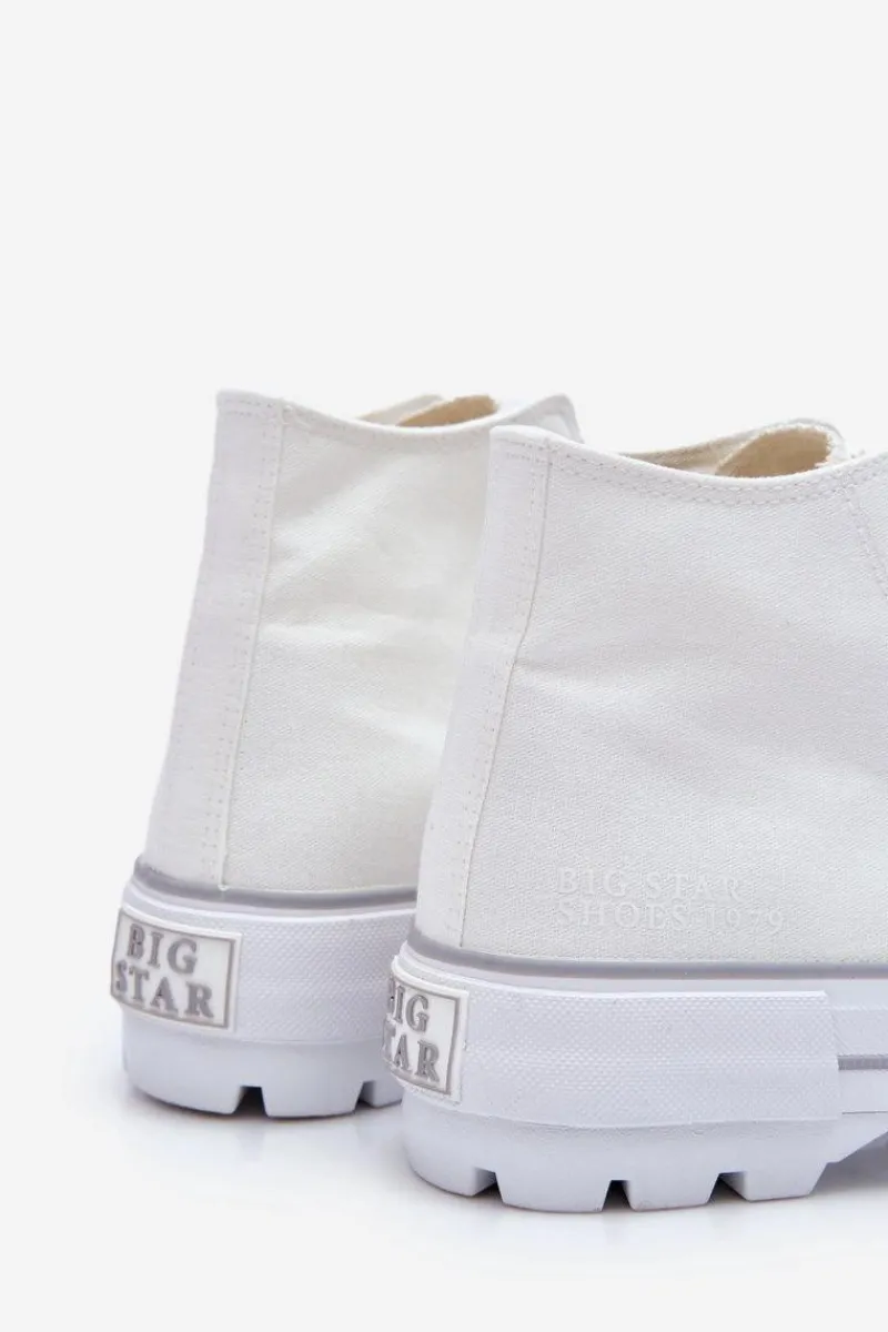 Big Star Shoes Wysokie Materiałowe Trampki Na Platformie Big Star LL274156 Białe Biały