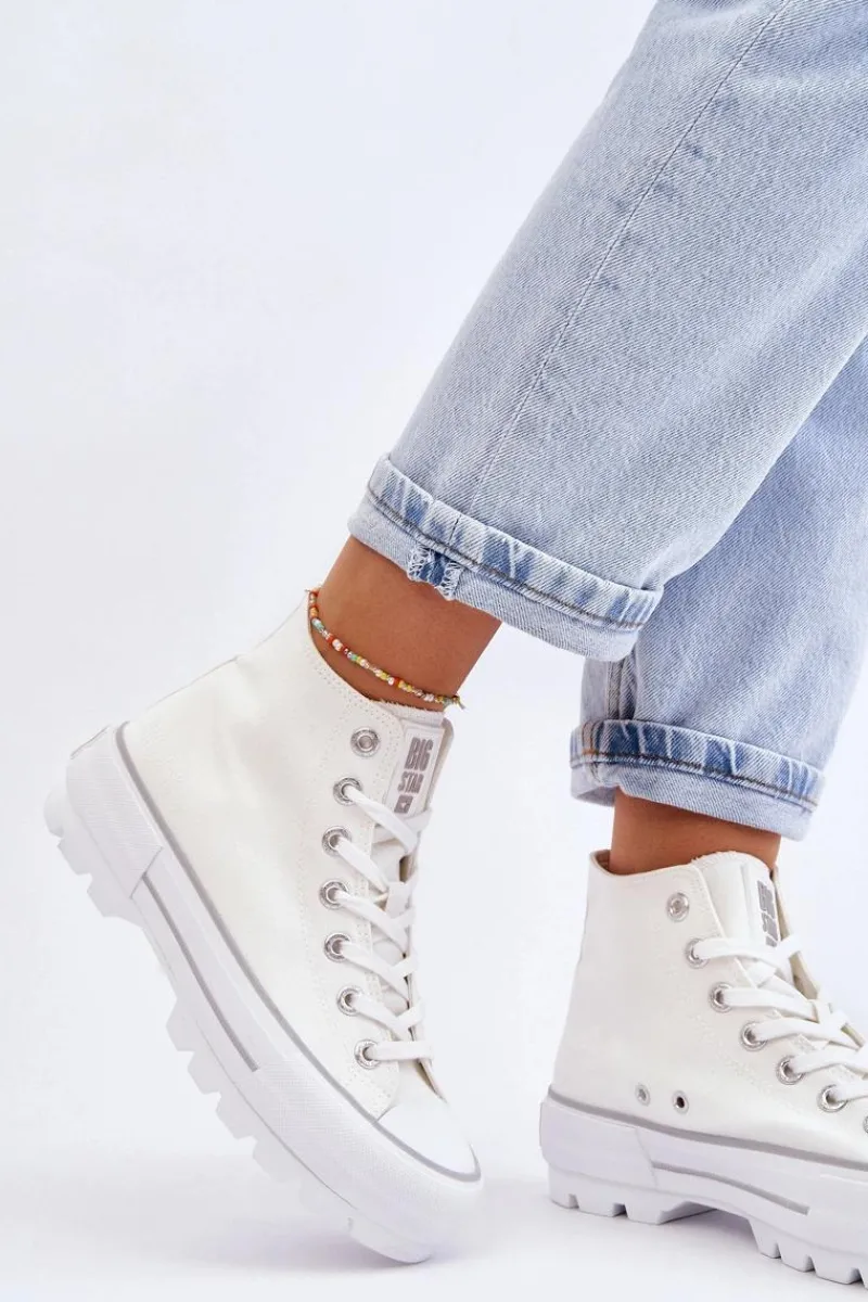 Big Star Shoes Wysokie Materiałowe Trampki Na Platformie Big Star LL274156 Białe Biały