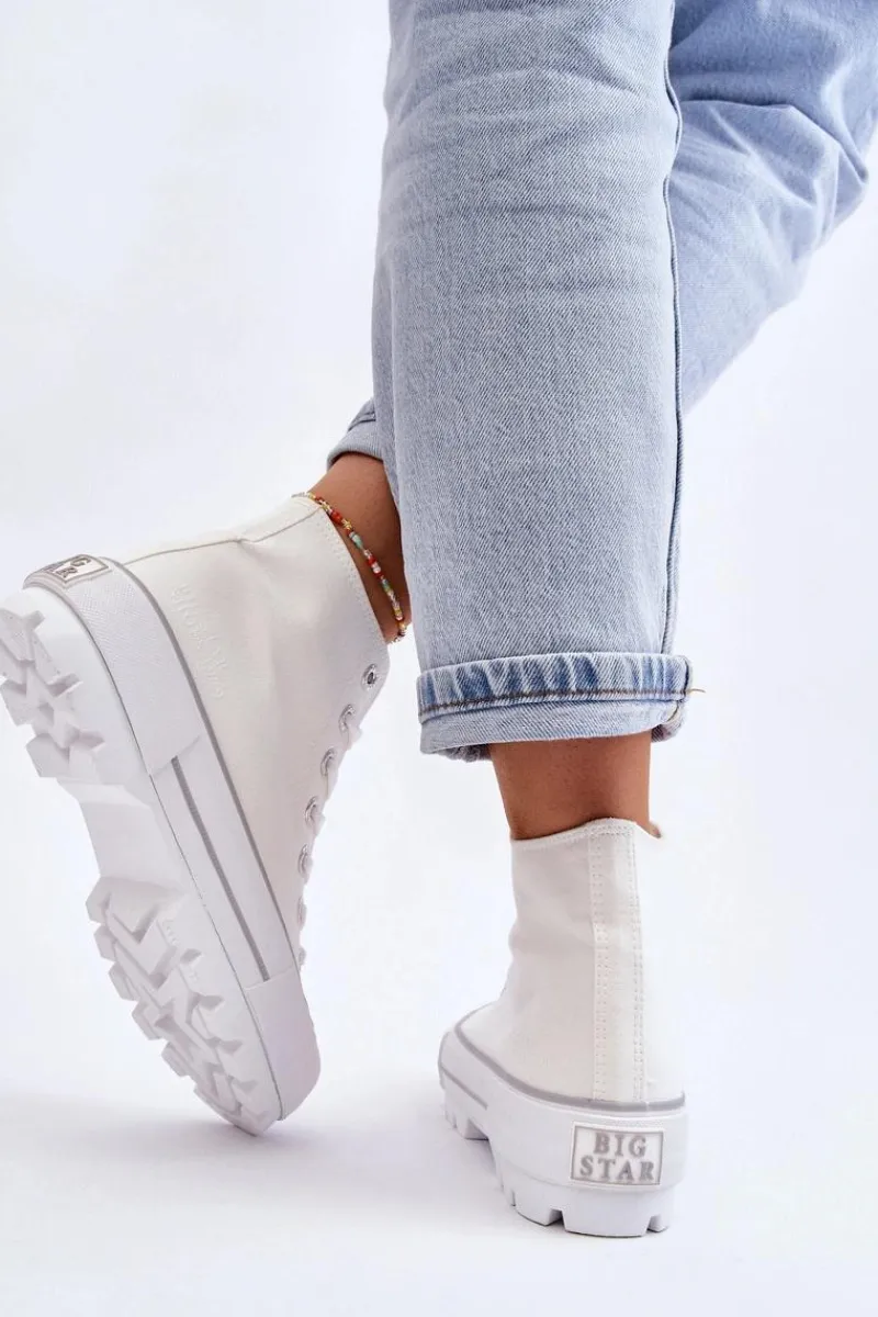 Big Star Shoes Wysokie Materiałowe Trampki Na Platformie Big Star LL274156 Białe Biały
