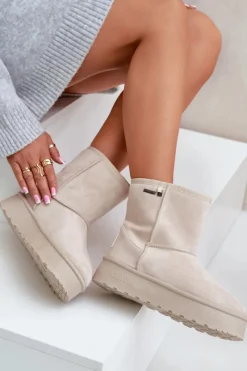 Discount Big Star Shoes Wysokie Śniegowce Damskie Na Platformie Big Star OO274897 Jasnobeżowe Beżowy