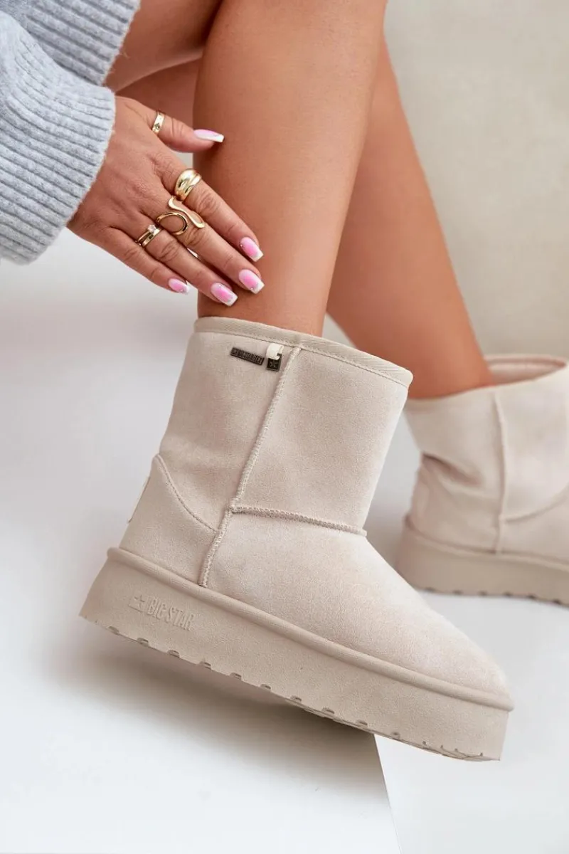 Discount Big Star Shoes Wysokie Śniegowce Damskie Na Platformie Big Star OO274897 Jasnobeżowe Beżowy