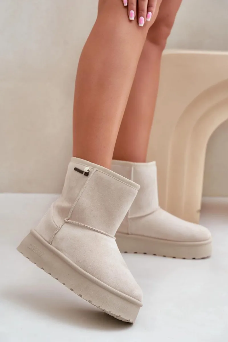 Discount Big Star Shoes Wysokie Śniegowce Damskie Na Platformie Big Star OO274897 Jasnobeżowe Beżowy