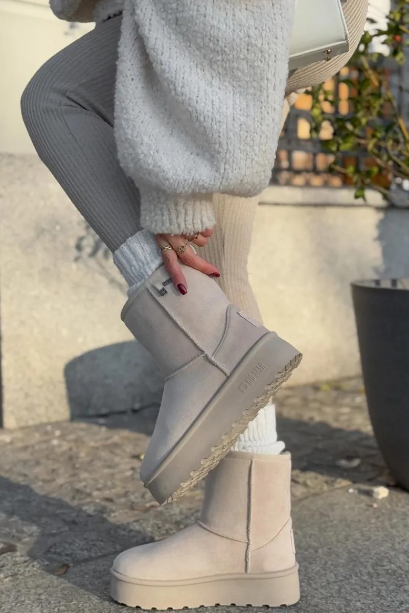 Discount Big Star Shoes Wysokie Śniegowce Damskie Na Platformie Big Star OO274897 Jasnobeżowe Beżowy