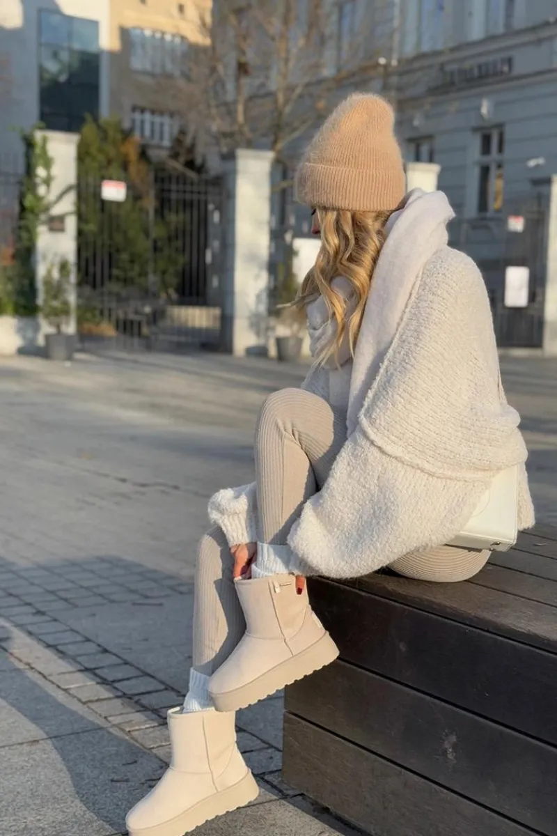 Discount Big Star Shoes Wysokie Śniegowce Damskie Na Platformie Big Star OO274897 Jasnobeżowe Beżowy