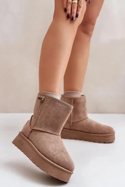 Śniegowce Damskie>Big Star Shoes Wysokie Śniegowce Damskie Na Platformie Big Star OO274A097 Beżowe Beżowy