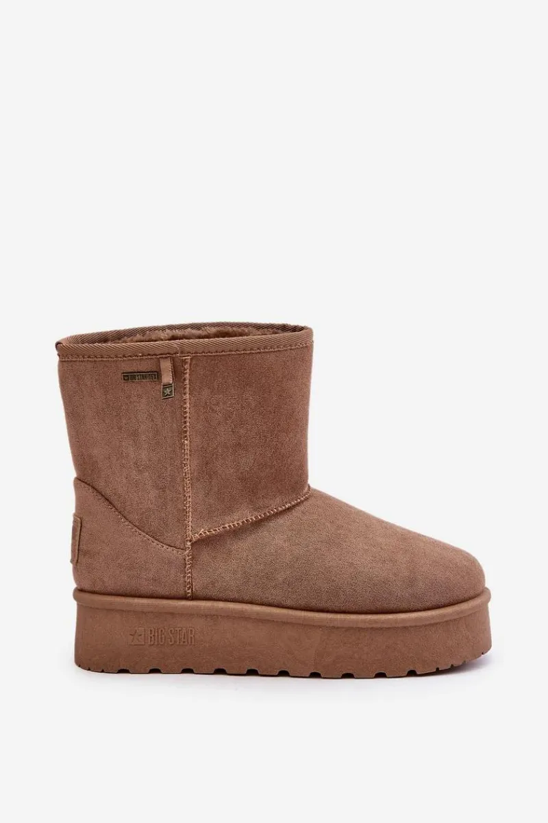 Śniegowce Damskie>Big Star Shoes Wysokie Śniegowce Damskie Na Platformie Big Star OO274A097 Beżowe Beżowy