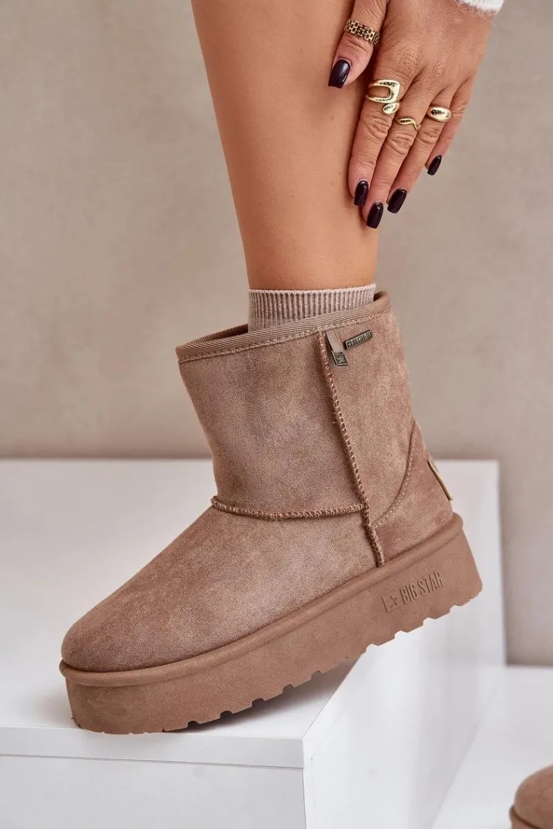 Śniegowce Damskie>Big Star Shoes Wysokie Śniegowce Damskie Na Platformie Big Star OO274A097 Beżowe Beżowy