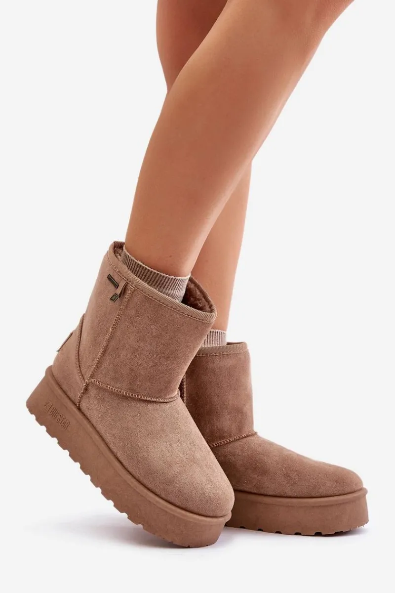 Śniegowce Damskie>Big Star Shoes Wysokie Śniegowce Damskie Na Platformie Big Star OO274A097 Beżowe Beżowy