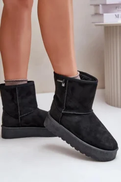 Clearance Wysokie Śniegowce Damskie Na Platformie Big Star OO274898 Czarne Damskie Śniegowce Damskie