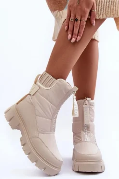 New Evento Wysokie Śniegowce Damskie Ocieplane Beżowe Freoc