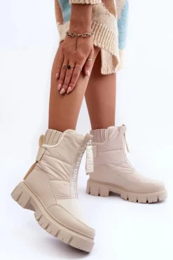 New Evento Wysokie Śniegowce Damskie Ocieplane Beżowe Freoc