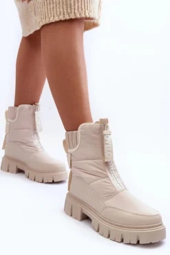 New Evento Wysokie Śniegowce Damskie Ocieplane Beżowe Freoc