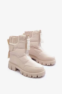 New Evento Wysokie Śniegowce Damskie Ocieplane Beżowe Freoc