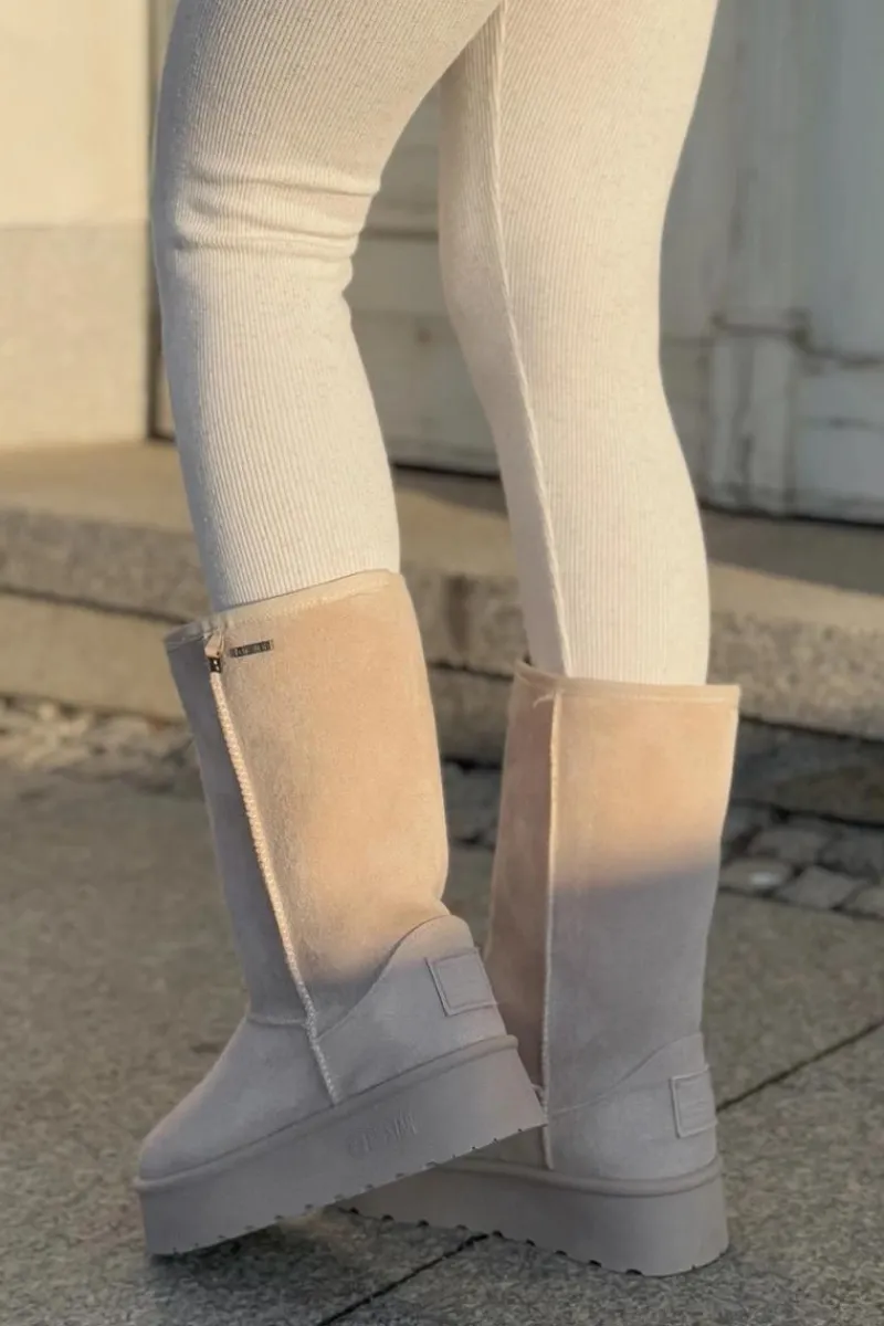 Śniegowce Damskie>Big Star Shoes Wysokie Śniegowce Na Platformie Big Star OO274894 Jasnobeżowe Beżowy