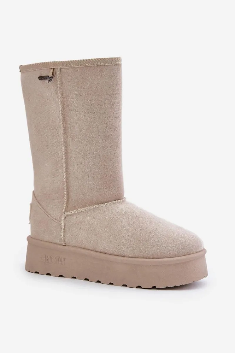 Śniegowce Damskie>Big Star Shoes Wysokie Śniegowce Na Platformie Big Star OO274894 Jasnobeżowe Beżowy