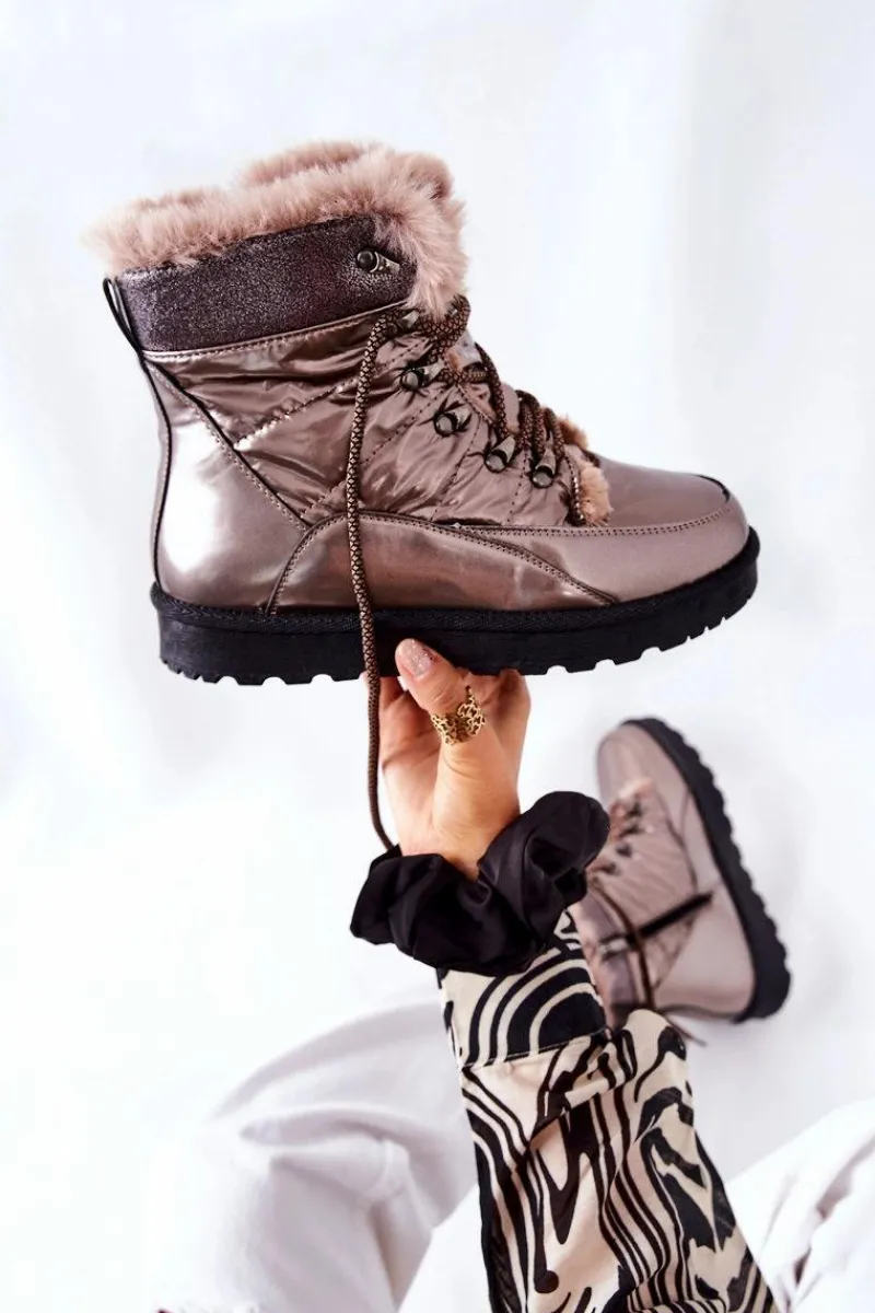 Śniegowce Damskie>Boto Wysokie Śniegowce Ocieplane Futerkiem Złote Sneezy