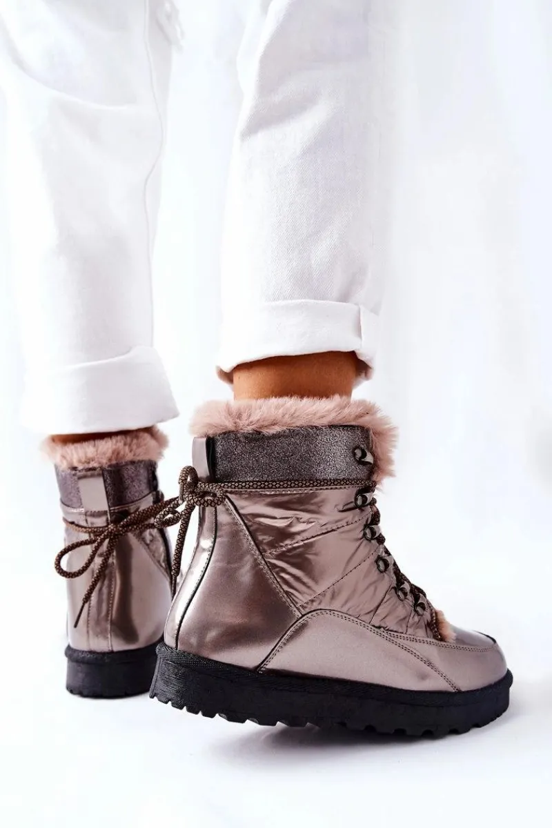 Śniegowce Damskie>Boto Wysokie Śniegowce Ocieplane Futerkiem Złote Sneezy