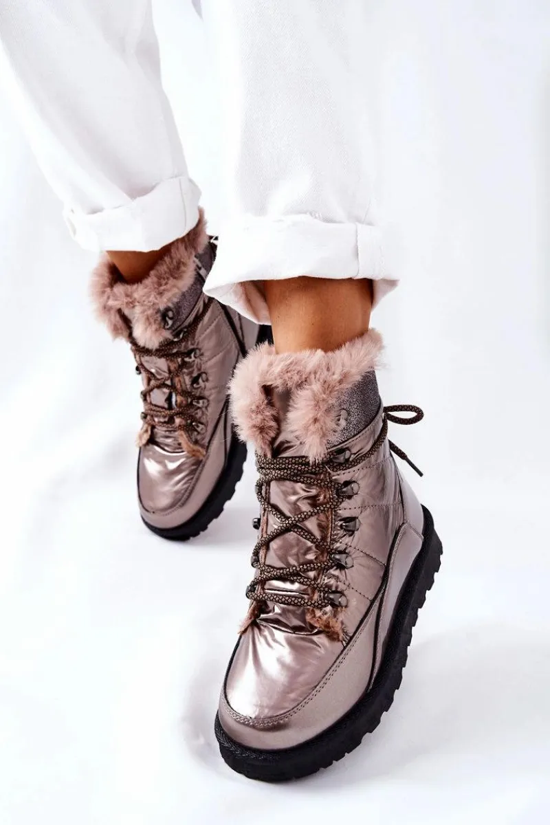 Śniegowce Damskie>Boto Wysokie Śniegowce Ocieplane Futerkiem Złote Sneezy